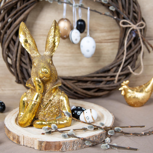 Figura Decorativa Conejo De Pascua Dorado Para Colocar De Pi