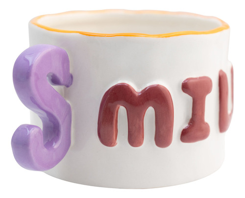 Taza De Cerámica Texturizada Asa En Forma De Letra 395 Ml Color Lila Smile