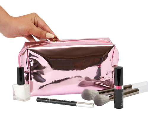 Neceser Espejo Impermeable Organizador Maquillaje Accesorios Color Rosa Diseño De La Tela Rosa/espejo