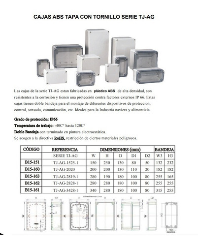 Cajas Abs Tapa Con Tornillo Serie Tj-ag 250x150x130 