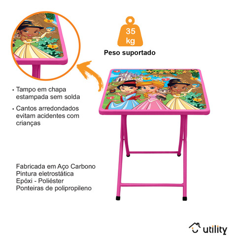 Conjunto De Mesa Infantil Com 2 Cadeiras Dobrável Aço Jogo