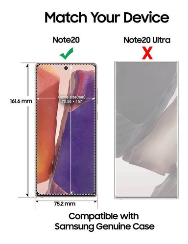 Imagen 2 de 9 de Vidrio Templado Samsung Note 20 Whitestone Dome Glass