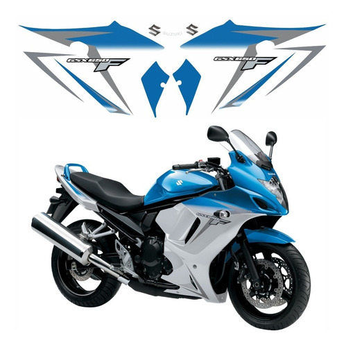 Kit Adesivos Emblemas Suzuki Gsx 650f 2012 Moto Azul E Prata