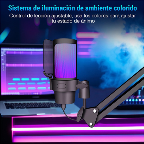 Microfono Condensador Rgb Microfono Con Trípode Para Podcast