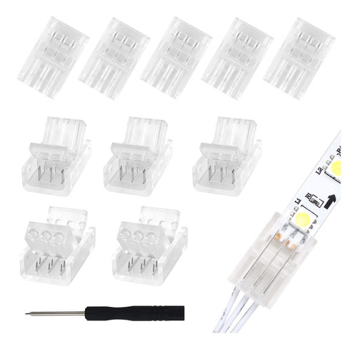 10 Conector Luz Led Sin Hueco 3 Pin Tira Cable Rapido No