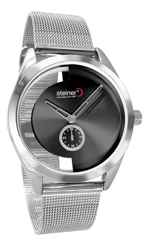 Reloj Steiner Análogo Extensible Malla Plata Acero Inox 3atm