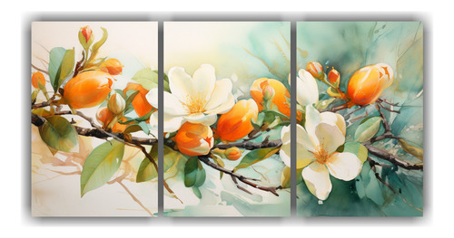 180x90cm Set 3 Lienzos De Tela Decorativo Magnolias Abstract