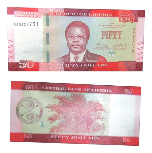 Liberia Billete 50 Dolares Unc Pick 34 2016 Sin Circular