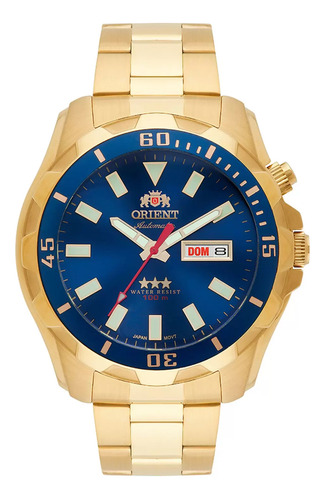Relógio Orient Automático Dourado Azul 469gp078f D1kx - Data