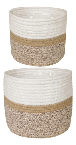 Canastos Cestos Set De 2 Piezas Sorento 100% Algodón Compactas De Almacenamiento Decorativo Maceta Bote De Basura Organizador De 24cmx21.5cm Y 19cmx17.5