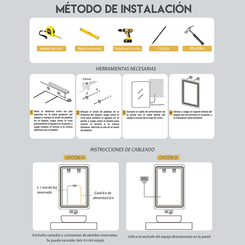 Espejo Led Baño Touch 3 Modo Con Función Antivaho 80*60cm Ma
