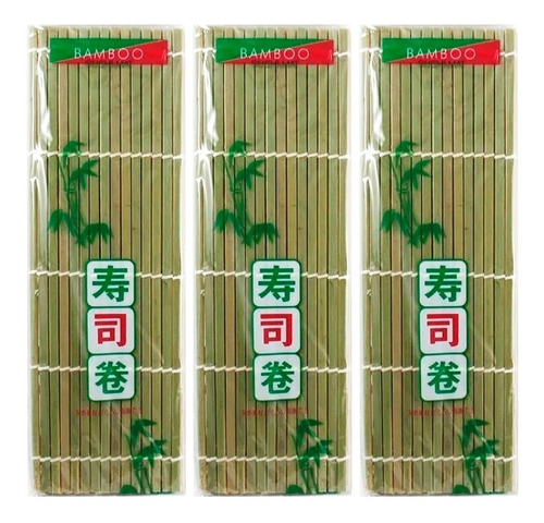 3 Esteira Bambu Sudarê Quadrada Sushi Mat 24x24 - T. Foods