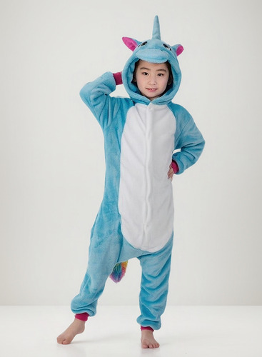 Pijama Y Disfraz Enterito Polar Unircornio Celeste-blanco