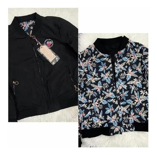 Campera Dama Rompeviento Reversible Con Flores Sin Capucha