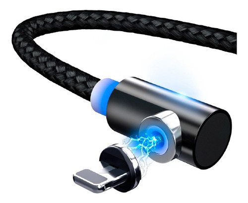 Cable Usb Cargador Magnetico Metal 360º Para iPhone Lateral Color Negro