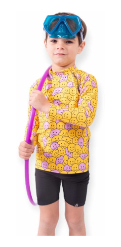 Imagen 3 de 5 de Remera Uv Upf50+ Mangas Largas Niños Niñas Emoji Smile