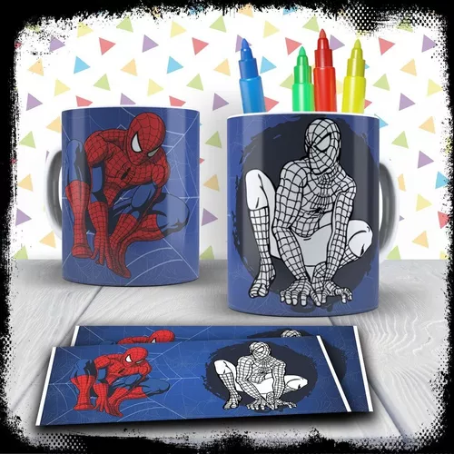 Kit Caneca Para Pintar Homem Aranha + Canetinhas Laváveis