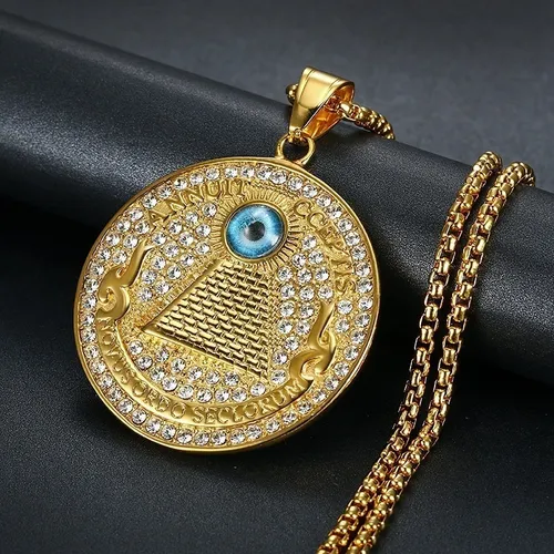 Collar Acero Inoxidable Oro Novus Ordo Seclorum Para Hombre