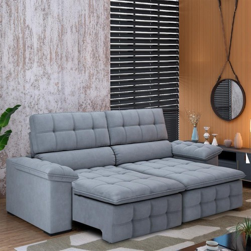 Sofá retráctil reclinable Elite, 215 cm, delgado, terciopelo de plomo, color gris