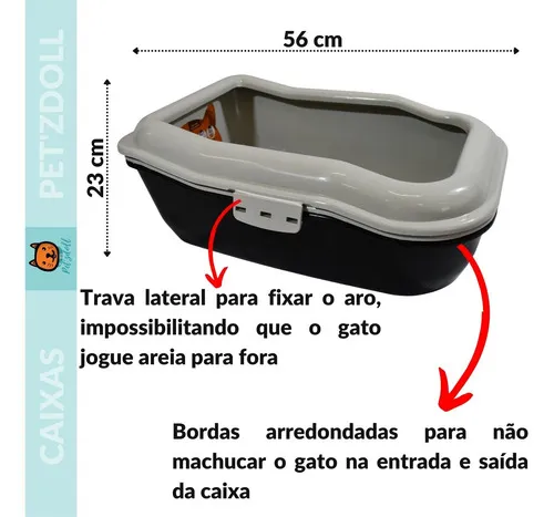 Caja de arena grande para gatos con alfombrilla colectora de 24 horas, color negro/rosa