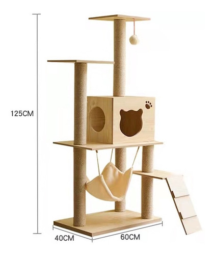 Imagen 2 de 3 de Torre Rascador Gatos Casita Arbol Juguete