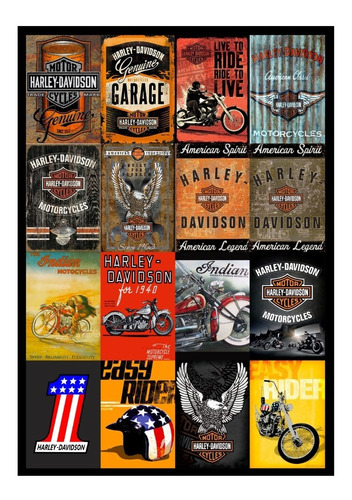 1 Cartel Metalico Letrero Collage Motos Varias 40x28 Cms