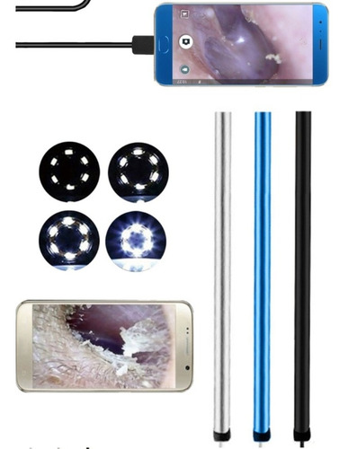 Imagen 6 de 7 de Otoscopio Digital Negro Cámara Con Luz Android Windows Usb