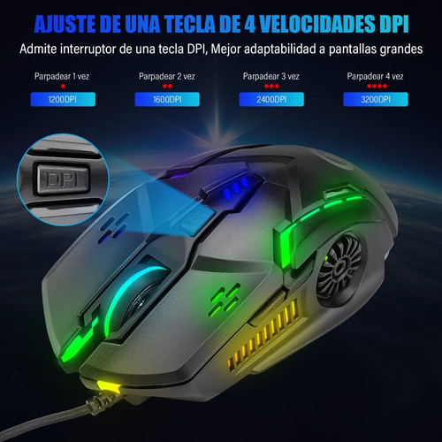 Imagen 4 de 7 de 3200 Dpi Silencio Ratón Gamer Cableado Vistoso Juego Mouse