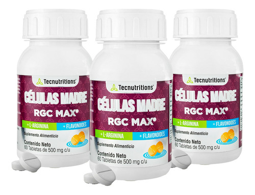 Kit De 3 Suplemento Células Madre Rgc Max Rejuvenecer Tecnu Sabor Sin Sabor