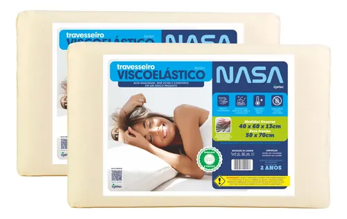 Kit 2 Travesseiro Nasa-x Original Viscoélastico Antiácaros 40x60x13