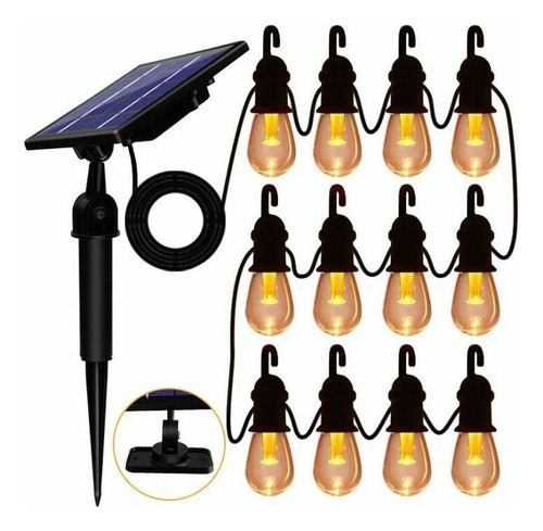12 Bombillas De Luz Solar Cadena Impermeable Edison 48ft