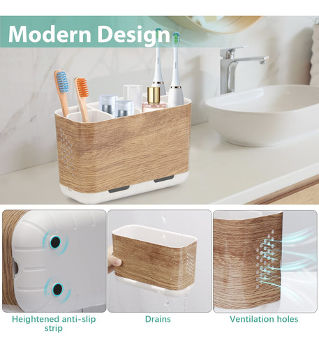 Soporte Para Cepillo Y Pasta De Dientes Boperzi Modelo Rústi Grano De Madera
