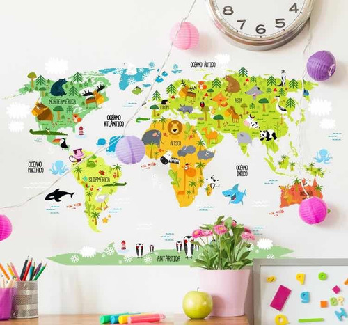 Vinilo Decorativo Mapamundi Infantil Mapa Impreso 3d