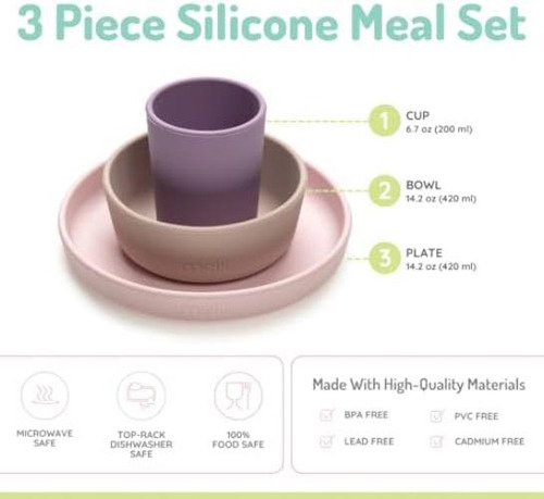 Melii Set: Plato, Tazón Y Taza De Silicona Sin Succión