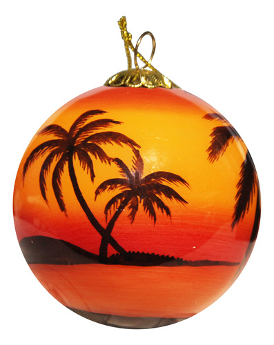 Ornamento De Navidad De Vidrio Pintado A Mano - Sunset Palms