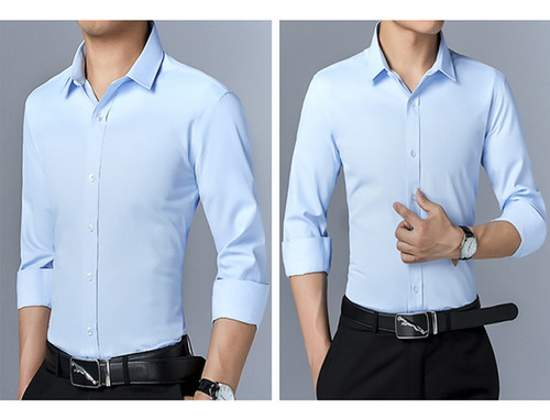 Camisa De Vestir Hombre Moda Slim Color Sólido Manga Larga