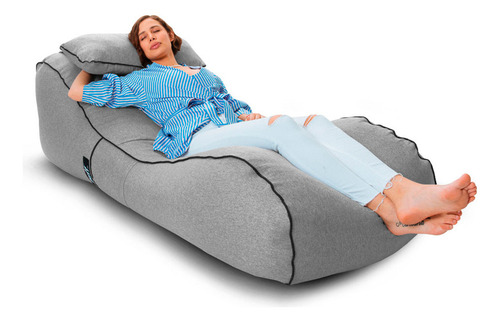 Puff Sillón Tumbona De Mezclilla C/ Relleno Perla De Unicel Color Gris