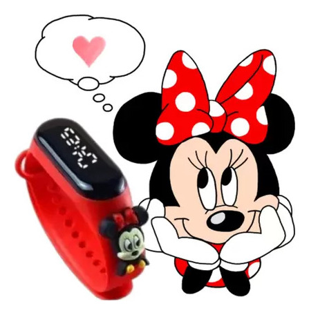 Relógio Infantil Digital Led Minie E Mickey À Prova D'água