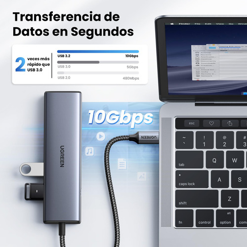 Ugreen Adaptador Usb C A Ethernet 1000mbps, 5 En 1 Con 2usb-