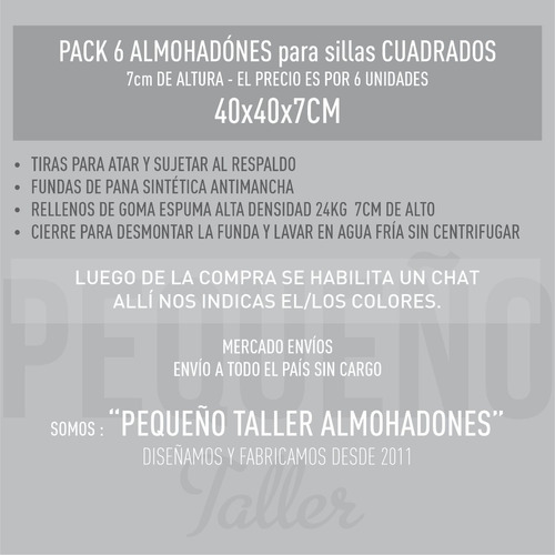 6 Almohadones Para Sillas Altos 40x40x7cm