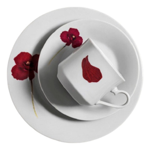 Tazas De Cafe Con Plato X 6 Mod 7318 Tsuji Decorado Flor Roja Amapola Local A La Calle