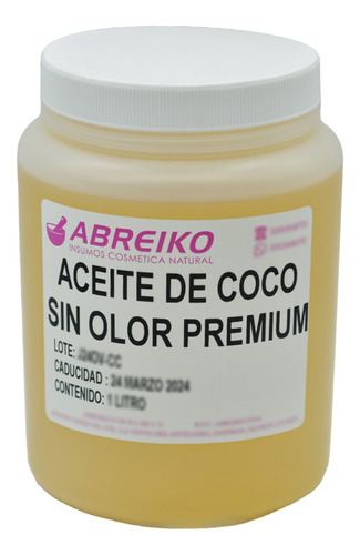 Aceite De Coco Sin Olor 1 Litro Premium (jabon Artesanal)