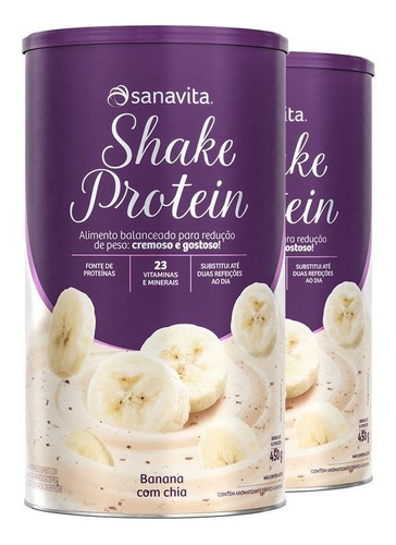 Kit 2 Shake Sub De Refeição Sanavita 450g Banana Com Chia