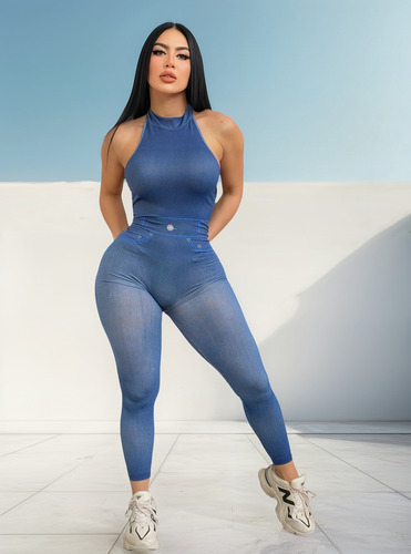 Enterizo Deportivo Estamp Mezcilla Halter Escot Espda Pushup