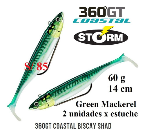 Señuelo De Silicona Pesca Storm Biscay Shad 2 Unidades 60 G.