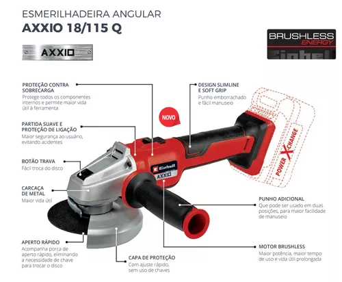 Amoladora angular inalámbrica Einhell Power X-Change Axxio 18/115 Q color  rojo