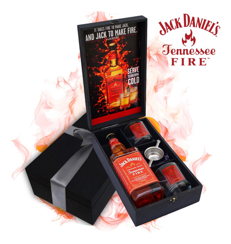 Kit Premium Whisky Jack Daniels Fire 1 Lt + 2 Copo + Dosador