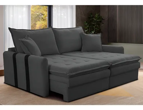 Sofá Sem Caixa Retrátil 2,00m Soft Bonnie Boucle Cama Inbox Cor Cinza-escuro Desenho Do Tecido Liso