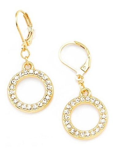 Imagen 1 de 2 de Aretes Clásicos Dorados Con Piedras De Cristal