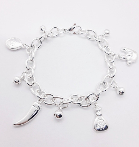 Pulsera Suerte, Acero Blanco, Plata, Ionizado